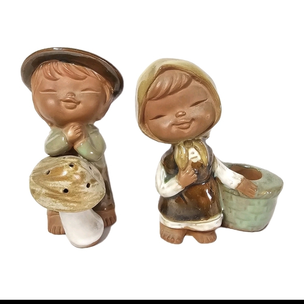 2 Vintage UCTCI Japan Little Boy and Girl Candle Holder Figurines